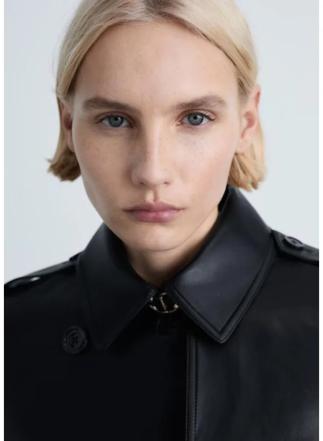 MANGO Leather-Effect Trench Coat