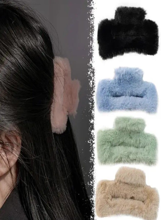 Cart Log square clutcher- square claw clips for women- claw clip set for women- faux fur clutcher- furry clutcher- furry claw clips- fur claw clips for women large- claw clips- hair claws (random) (3) - Image 2