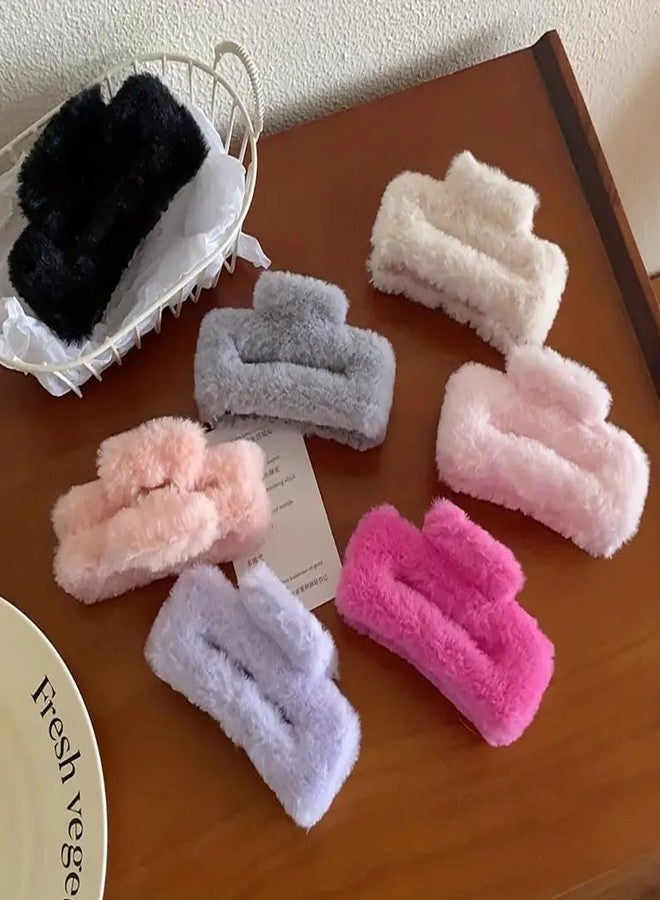 Cart Log square clutcher- square claw clips for women- claw clip set for women- faux fur clutcher- furry clutcher- furry claw clips- fur claw clips for women large- claw clips- hair claws (random) (3) - Image 1