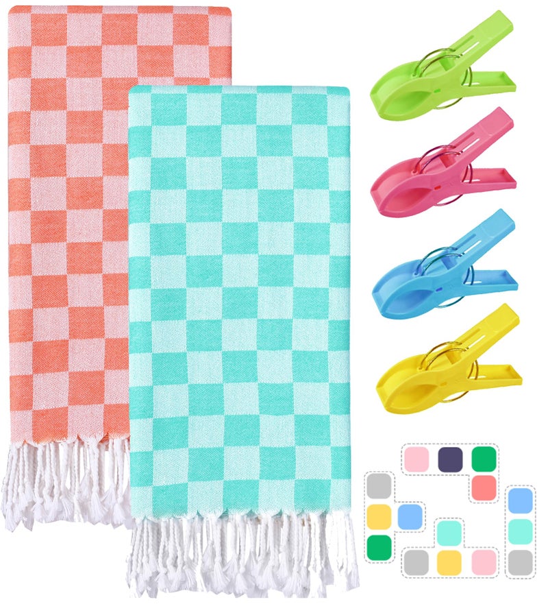 Antfuny 2 Packs Turkish Beach towel Vacation Essentials Blanket Bath Pool Towel Extra Large Sand Free Fast Drying Lightweight Swim Necessities Women Summer Gift Vacation Travel Accessories Thin Sandless - Image 1
