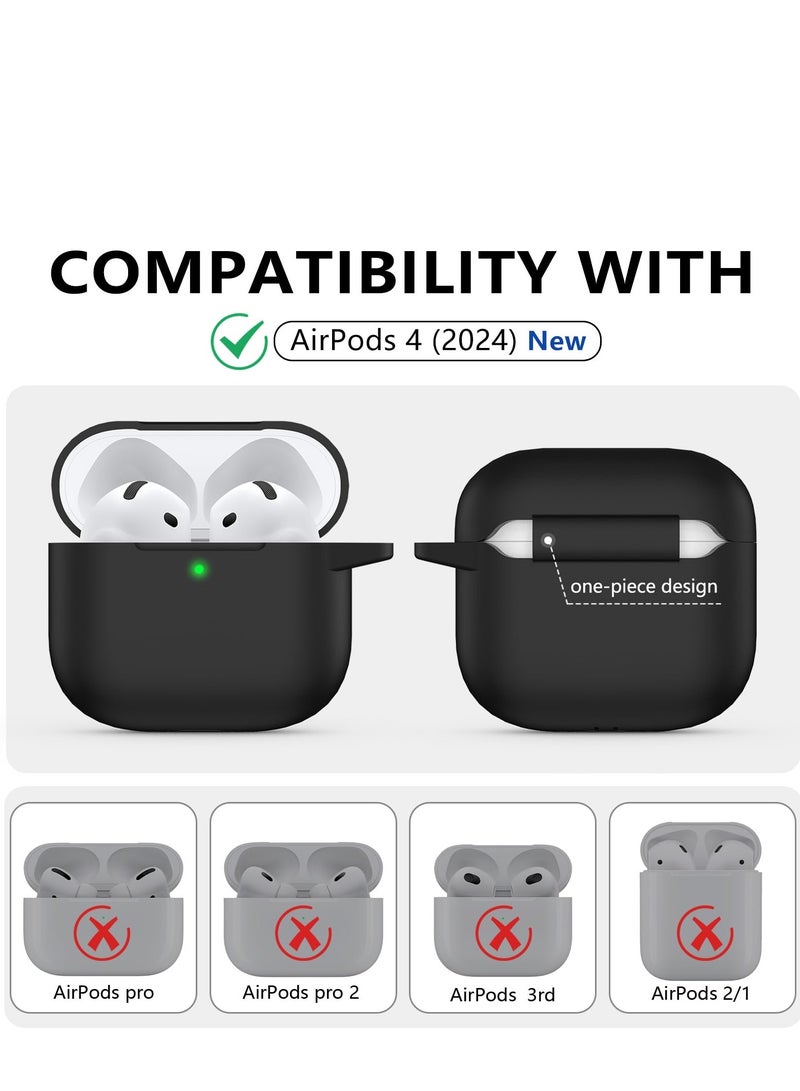Soft Silicone Protective Case Cover for AirPods 4 with Cleaner Kit and Keychain(Black)  - Image 3