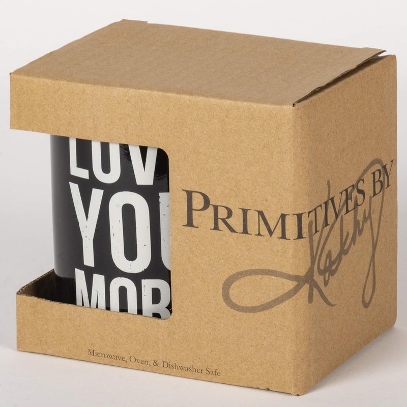 Primitives by Kathy Black and White Stoneware Coffee Mug 20Ounce Love You More - Image 4