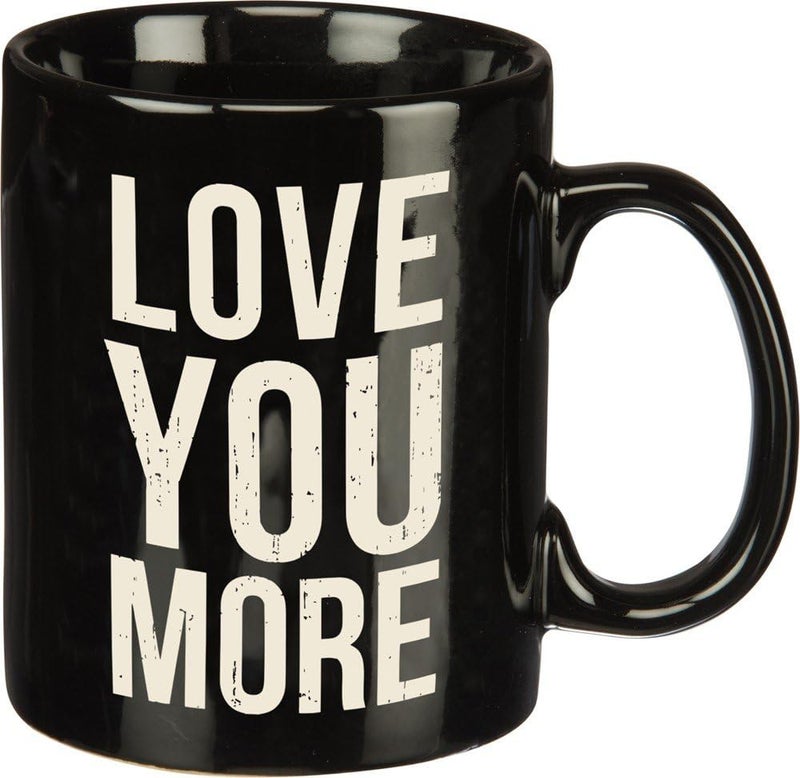 Primitives by Kathy Black and White Stoneware Coffee Mug 20Ounce Love You More - Image 1