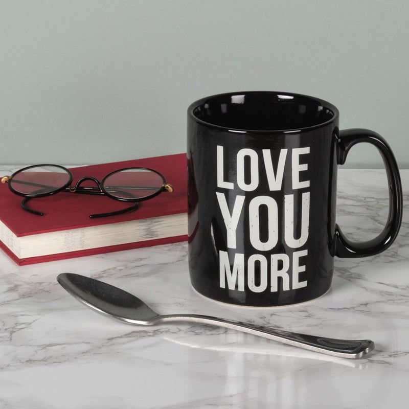 Primitives by Kathy Black and White Stoneware Coffee Mug 20Ounce Love You More - Image 3