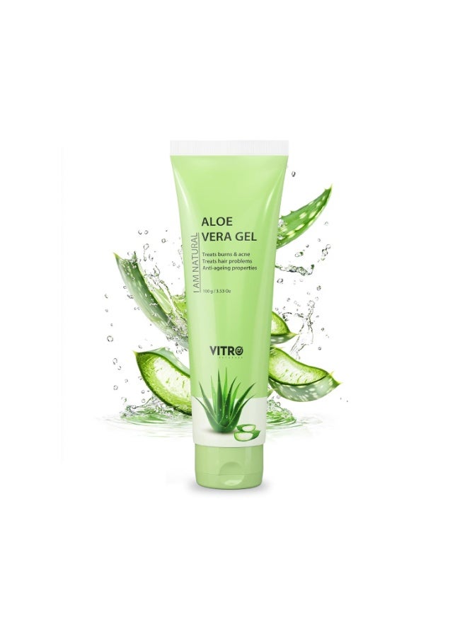 VITRO Aloe Vera Gel for Face, Skin and Hair - with Vitamin E, Rosemary Extract, Cucumber Extract and Aloe vera Juice - 100ml - Image 1
