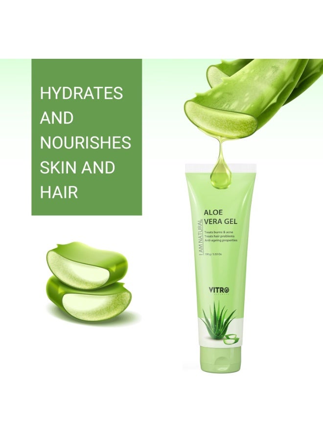 VITRO Aloe Vera Gel for Face, Skin and Hair - with Vitamin E, Rosemary Extract, Cucumber Extract and Aloe vera Juice - 100ml - Image 2