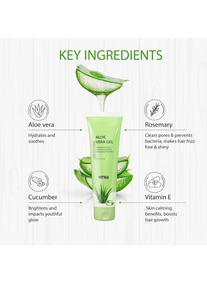 VITRO Aloe Vera Gel for Face, Skin and Hair - with Vitamin E, Rosemary Extract, Cucumber Extract and Aloe vera Juice - 100ml - Image 5