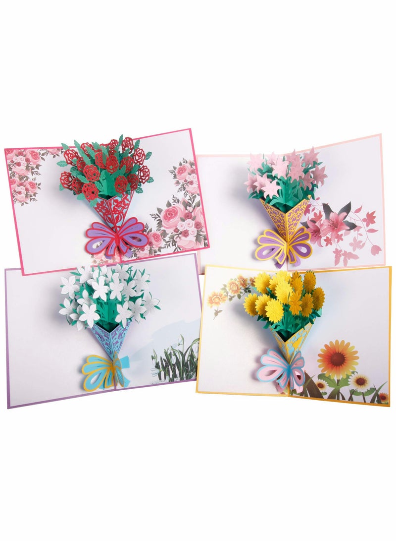 SOLARAE 4 pcs Pop Up Cards, 3D Greeting Cards, with 4pcs Envelopes - Image 1