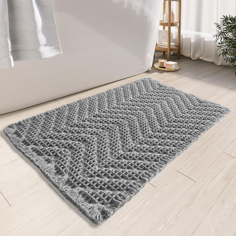 BULULOM Bathroom Rugs Mat Upgraded Waffle Bath mat Super Absorbent Non Slip Bath Rugs Machine Washable Bathroom Rugs for Bathroom  Rubber Backed Bathroom Mats  Ultra Soft Gray 18"" x 30"" - Image 1