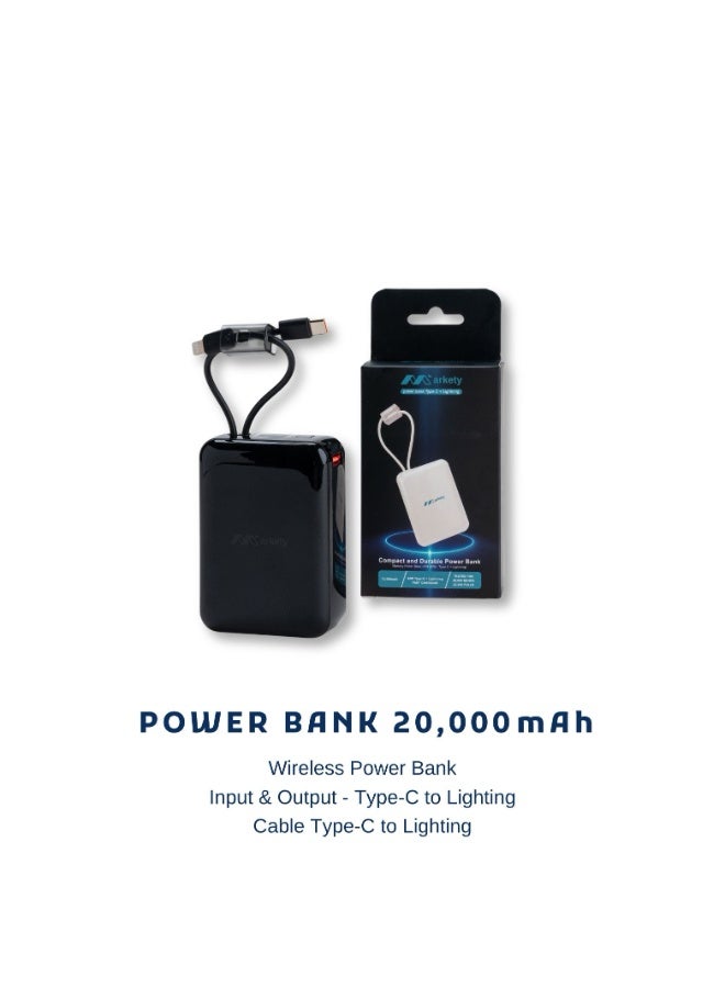 Markety 20000mAh Wireless Power Bank – High Capacity Fast Charging Portable Charger with Built-in USB-C to Lightning Cable, Battery Pack for iPhone & Android - Image 1
