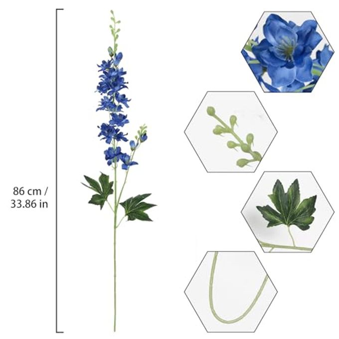 Fqueelvys Blue Delphinium Artificial Flowers,8PCS Faux Delphinium Bulk 33.5'' Long Stem Larkspur Silk Flowers for Tall Vase Table Centerpieces Wedding Home Garden Decor(Navy Blue) - Image 3
