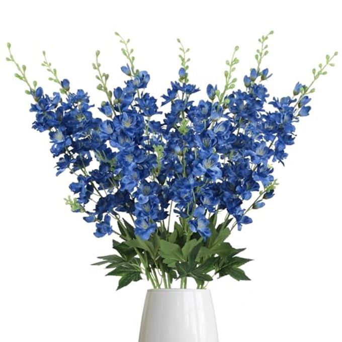Fqueelvys Blue Delphinium Artificial Flowers,8PCS Faux Delphinium Bulk 33.5'' Long Stem Larkspur Silk Flowers for Tall Vase Table Centerpieces Wedding Home Garden Decor(Navy Blue) - Image 1