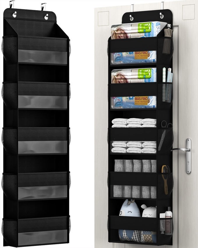 OVER THE DOOR STORAGE ORGANIZER RV BATHROOM ORGANIZER OVER THE DOOR ORGANIZER CAMPER STORAGE AND ORGANIZATION 5 SHELF HANGING OVER DOOR ORGANIZER FOR CAMPER BATHROOM BEDROOM CLOSETBLACK