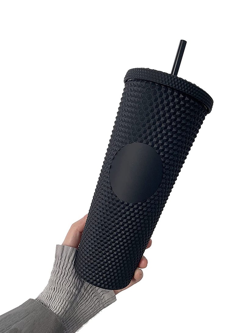 Barakah 24Oz Water Cup Straw Studded Tumbler And With Leak Proof Lid Matte(Matte Black Fully Studded) - Image 5