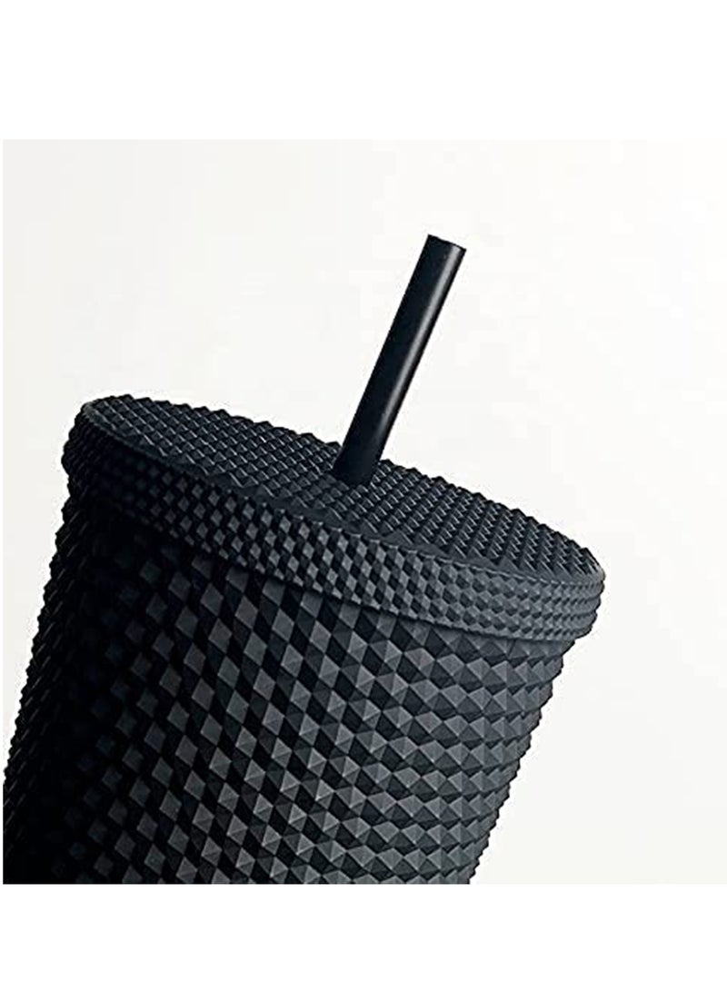 Barakah 24Oz Water Cup Straw Studded Tumbler And With Leak Proof Lid Matte(Matte Black Fully Studded) - Image 4