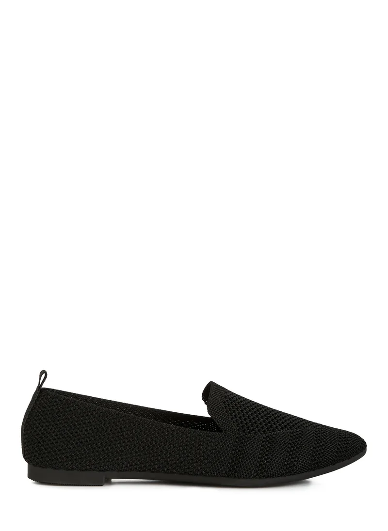 London Rag Knit Textile Solid Flats in Black