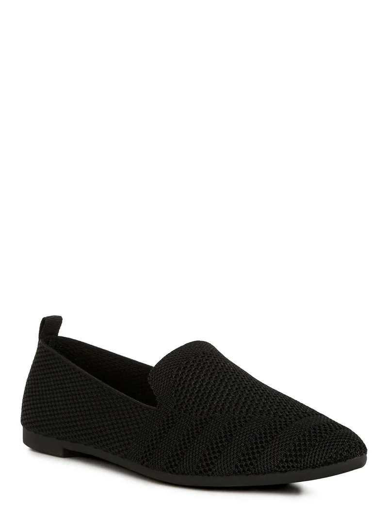 London Rag Knit Textile Solid Flats in Black