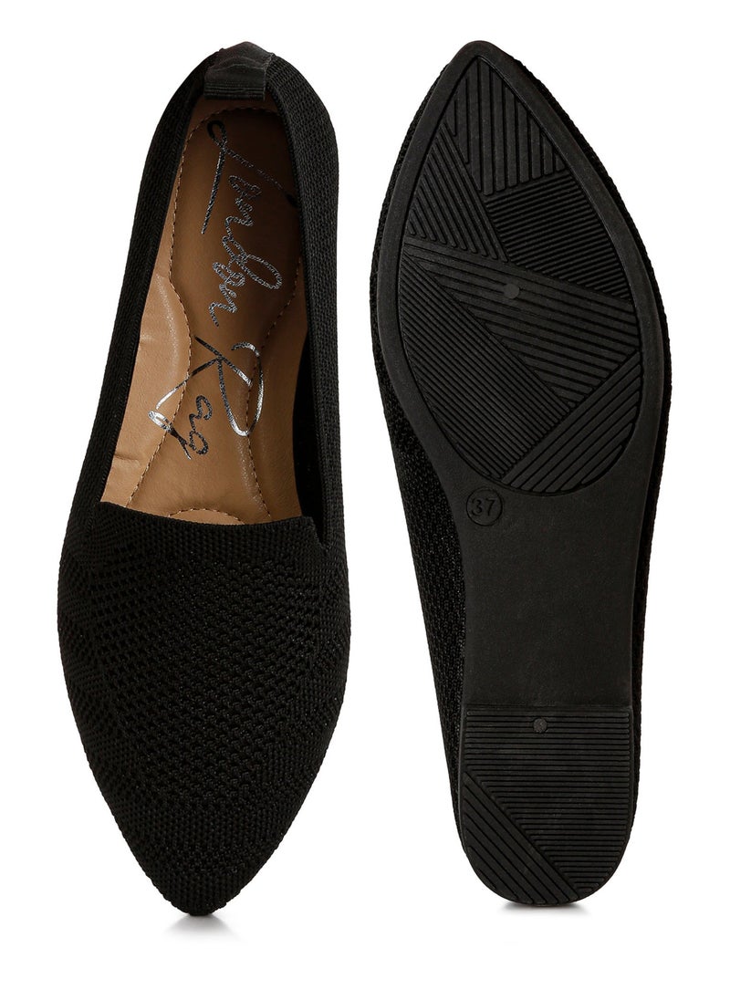 London Rag Knit Textile Solid Flats in Black  - Image 4