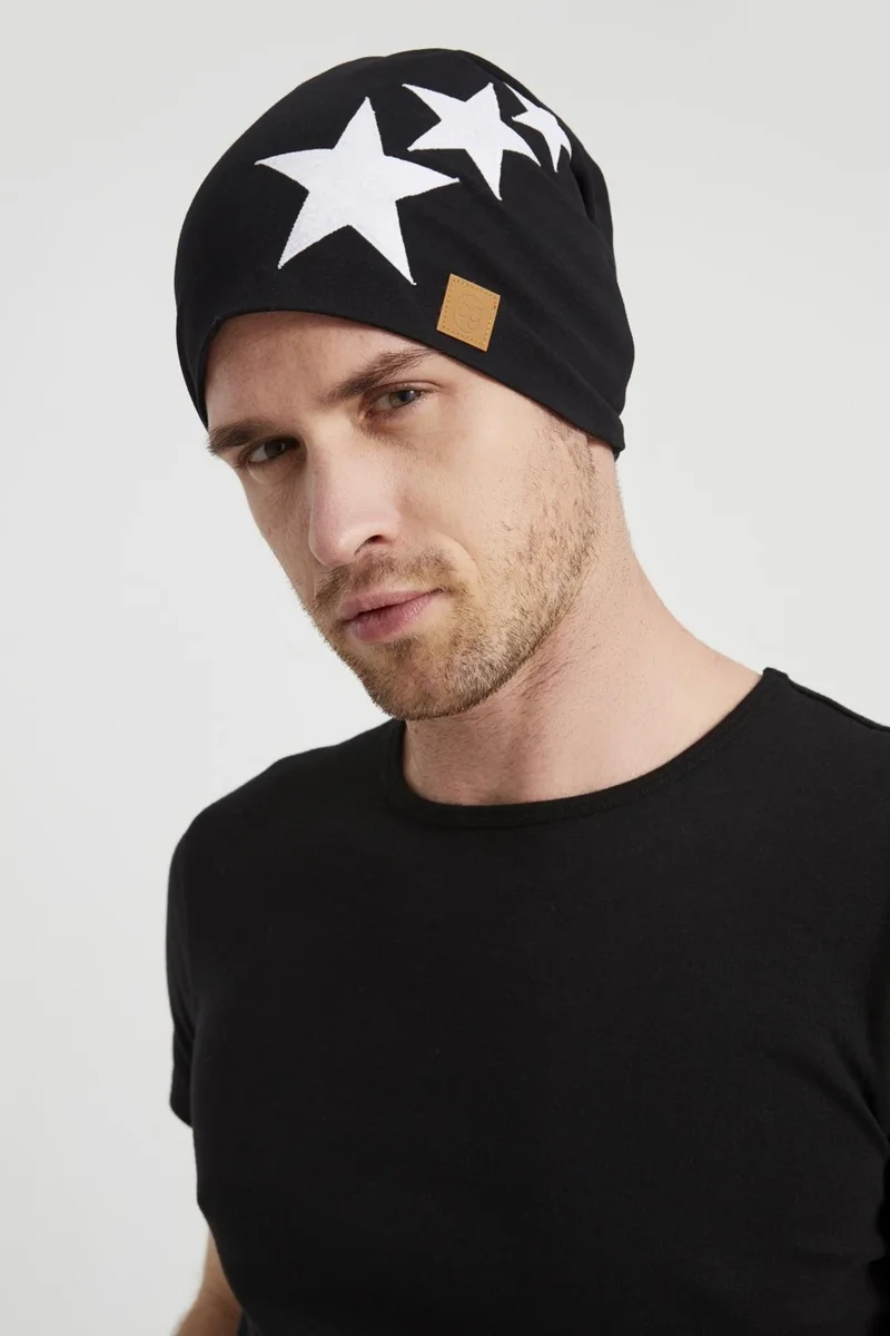 Butikgiz Black and White Starry Champion Yarn 4 Season Hat Beanie Buff Soft Combed Cotton
