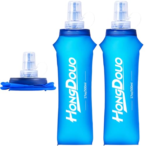 Hongdouo 2 Packs Soft Flask 17oz500ml TPU Collapsible Soft Water Bottle for Hydration Pack Running Vest BPAFree Folding Water Bottles for Hiking Cycling Climbing Running Outdoor Sports - Image 1