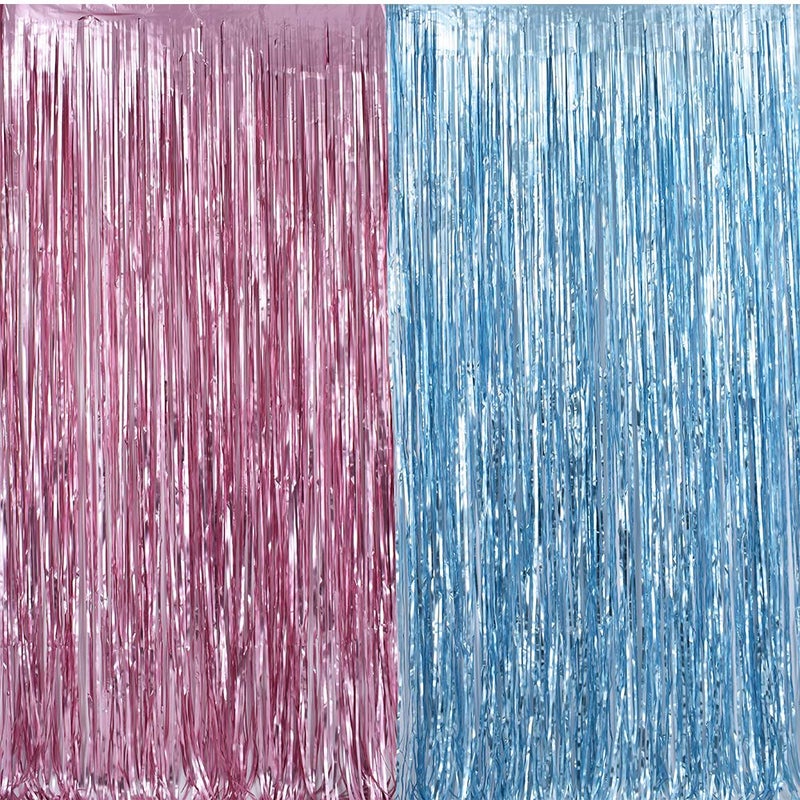 TTCOROCK Metallic Tinsel Foil Fringe Curtains 32 ft x 66 ft Baby Shower Gender Reveals Party Decoration Party Photo Backdrop PinkBlue