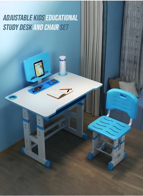 Kids Study Desk And Chair Set Educational Table with Adjustable Ergonomic Design Safe Construction Ample Storage Ideal for Home Learning Nursery Creativity Growing with Your Baby Child