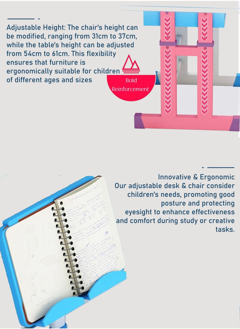 Toshonics - Kids Study Desk And Chair Set Educational Table with Adjustable Ergonomic Design Safe Construction Ample Storage Ideal for Home Learning Nursery Creativity Growing with Your Baby Child - Image 1