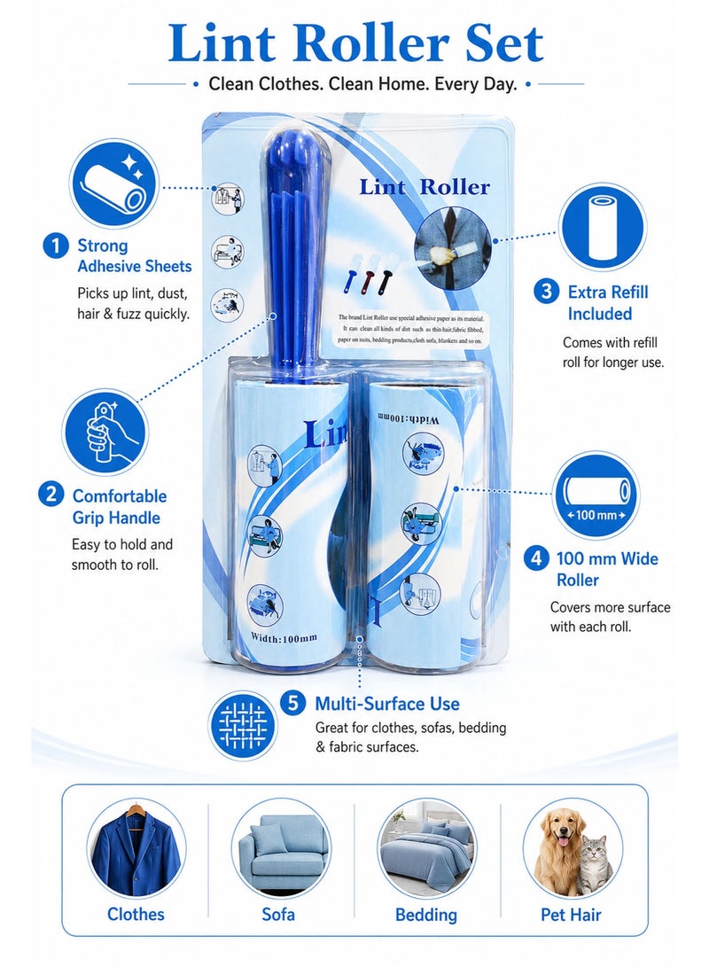 Lint Roller with 1 Refill Roll, Portable Sticky Lint Remover for Clothes, Pet Hair Remover Roller for Sofa, Carpet, Bedding, Furniture & Fabric Cleaning - Image 2