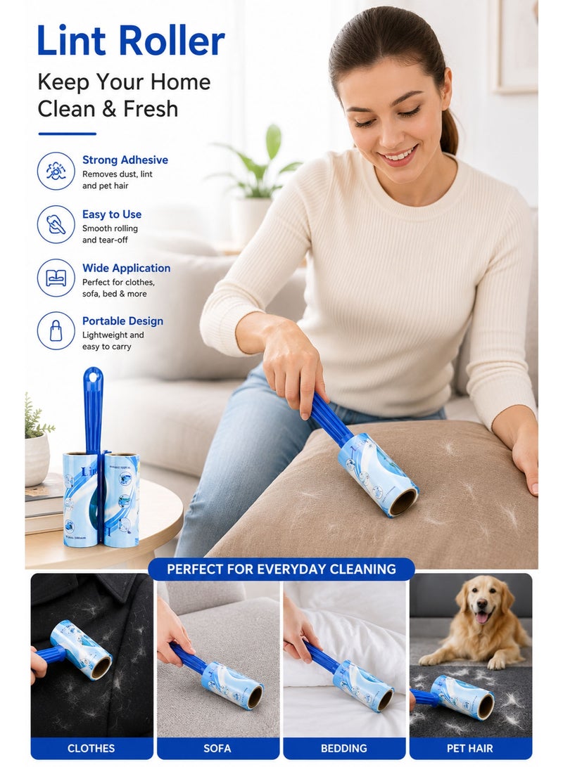 Lint Roller with 1 Refill Roll, Portable Sticky Lint Remover for Clothes, Pet Hair Remover Roller for Sofa, Carpet, Bedding, Furniture & Fabric Cleaning - Image 4