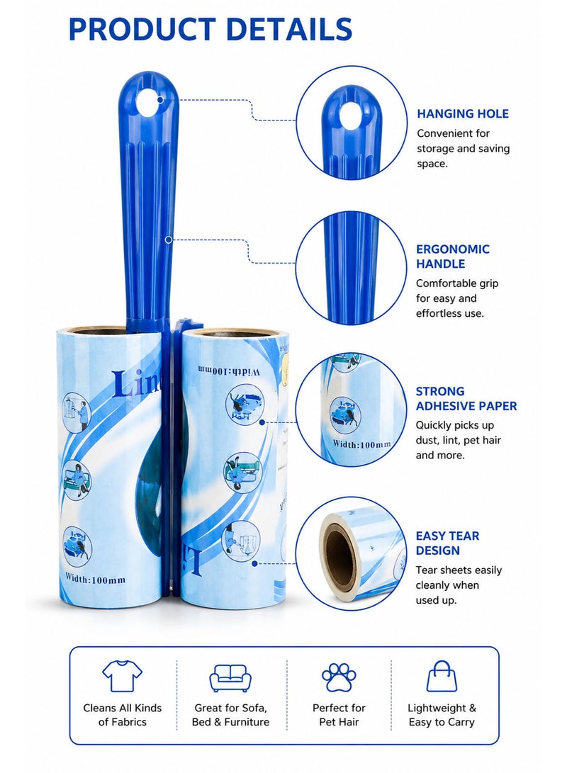 Lint Roller with 1 Refill Roll, Portable Sticky Lint Remover for Clothes, Pet Hair Remover Roller for Sofa, Carpet, Bedding, Furniture & Fabric Cleaning - Image 3