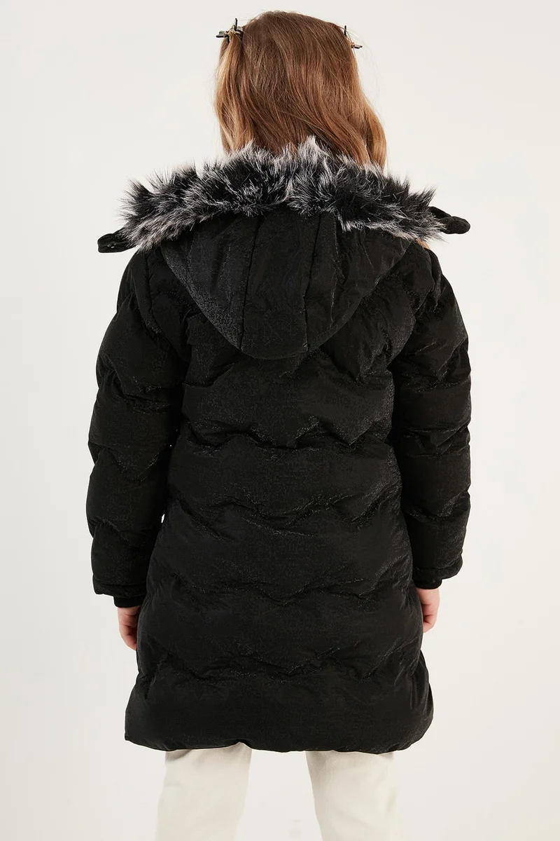 Lela Plush Lined Faux Fur Collar Removable Hooded Winter Coat Girls' Coat 5761905