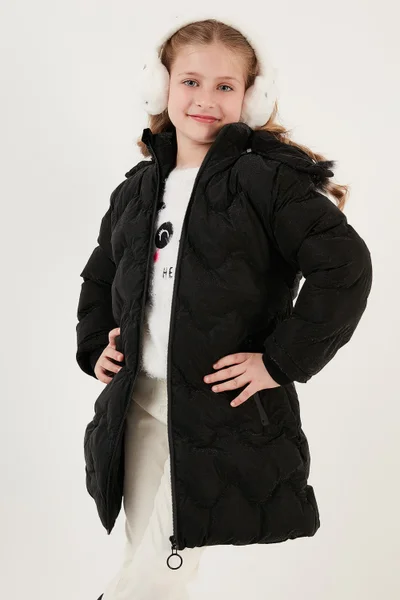 Lela Plush Lined Faux Fur Collar Removable Hooded Winter Coat Girls' Coat 5761905