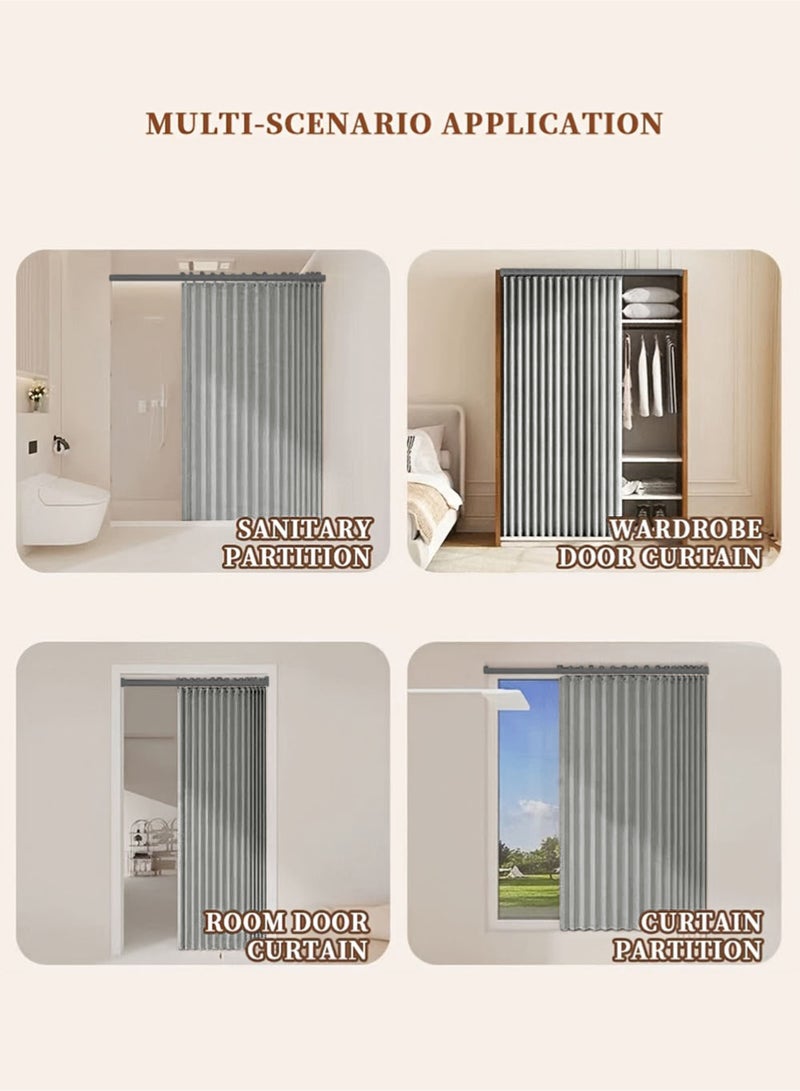 EzzySo 100*200cm Door Curtain With Telescopic Rod 1 Panel Waterproof Shower Curtain Windproof Light-Blocking Curtains Folding Door Bathroom Curtains Wardrobe Cover Cloth Room Divider Applicable Bedroom Room Living Room Doorway Grey - Image 5