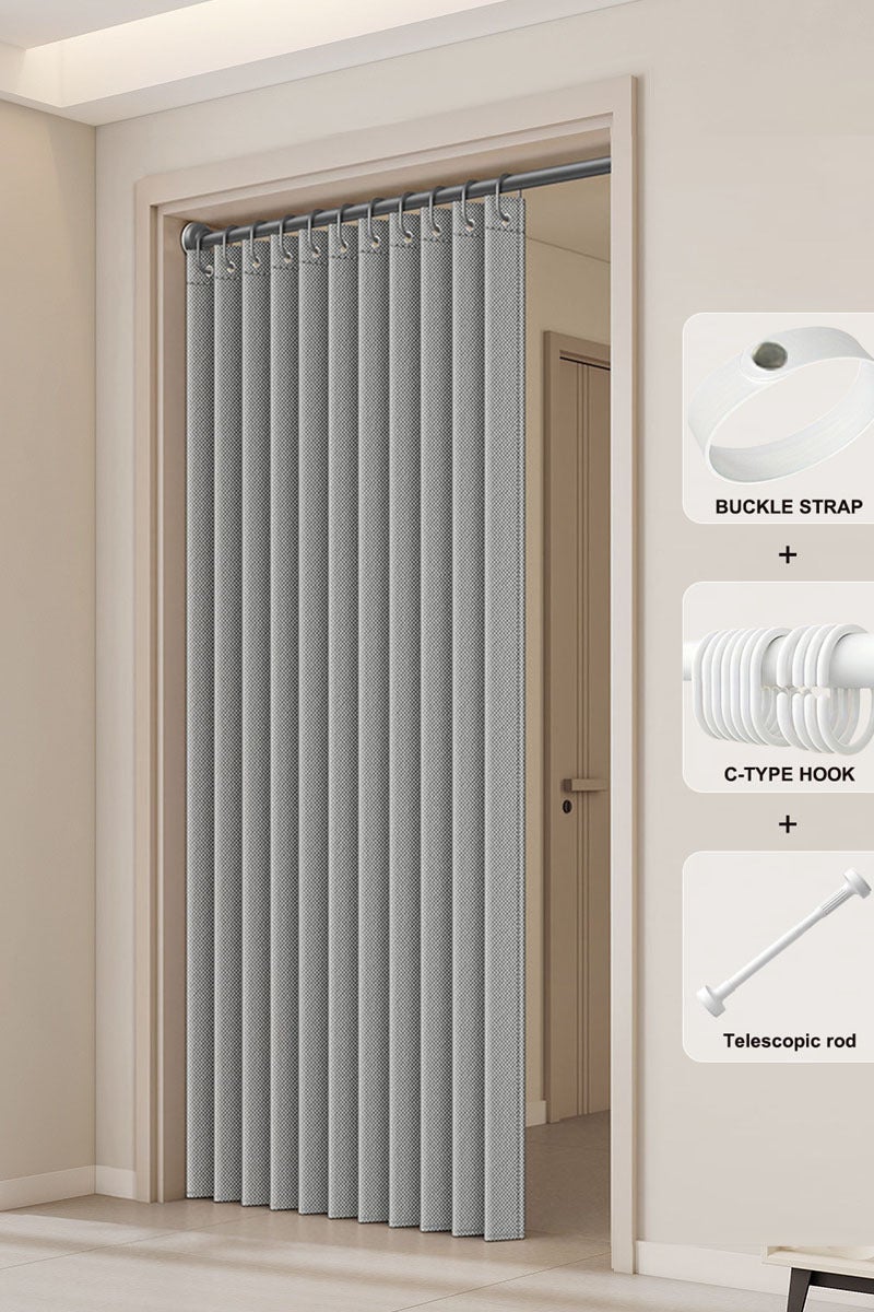 EzzySo 100*200cm Door Curtain With Telescopic Rod 1 Panel Waterproof Shower Curtain Windproof Light-Blocking Curtains Folding Door Bathroom Curtains Wardrobe Cover Cloth Room Divider Applicable Bedroom Room Living Room Doorway Grey - Image 1