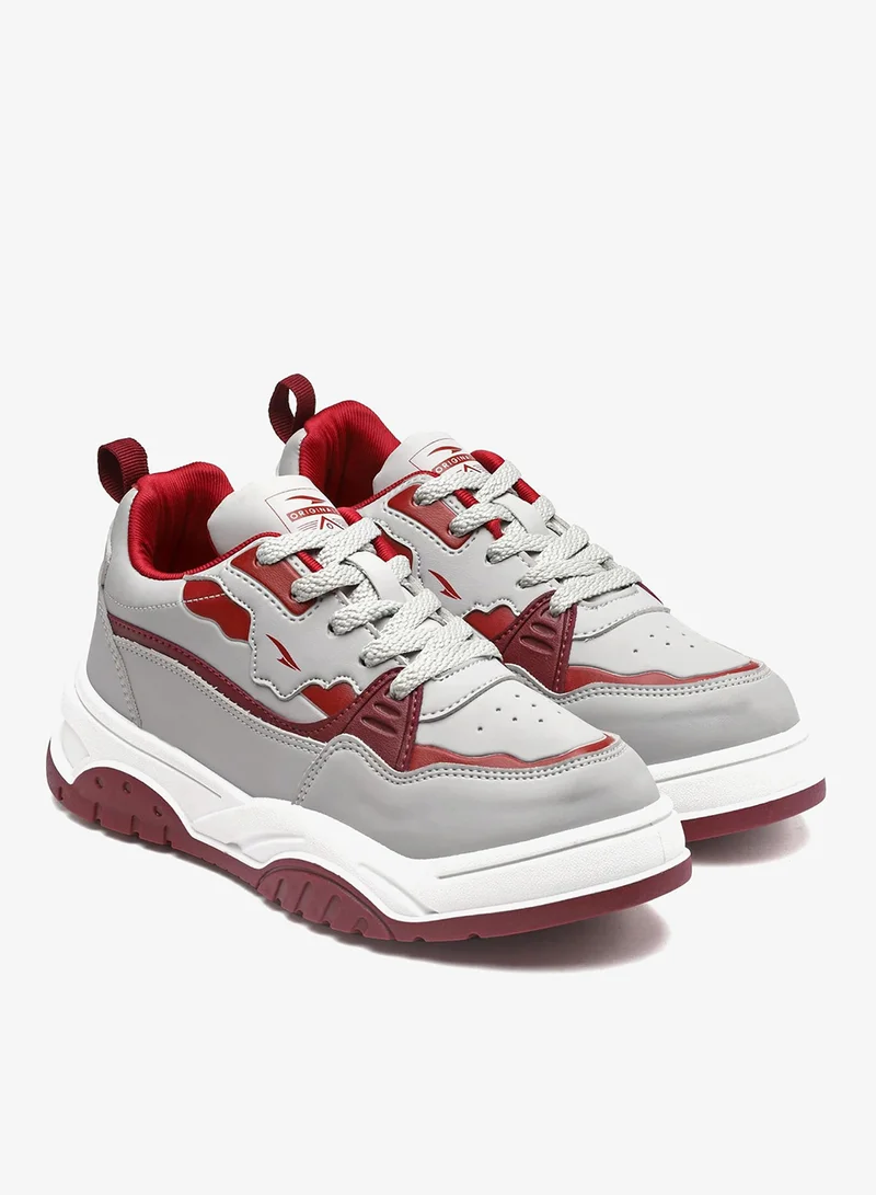 Asian Light Grey Maroon Sneakers for Women and Girls
