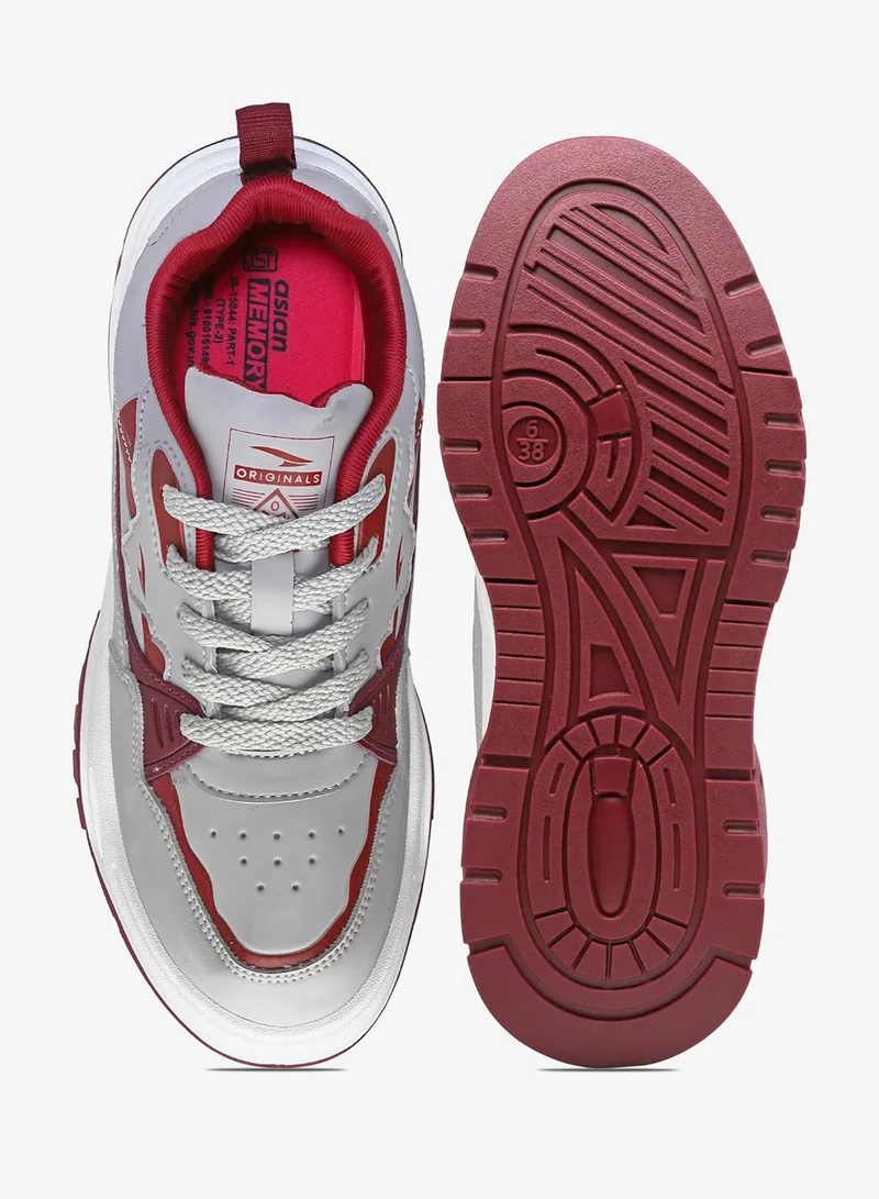 Asian Light Grey Maroon Sneakers for Women and Girls