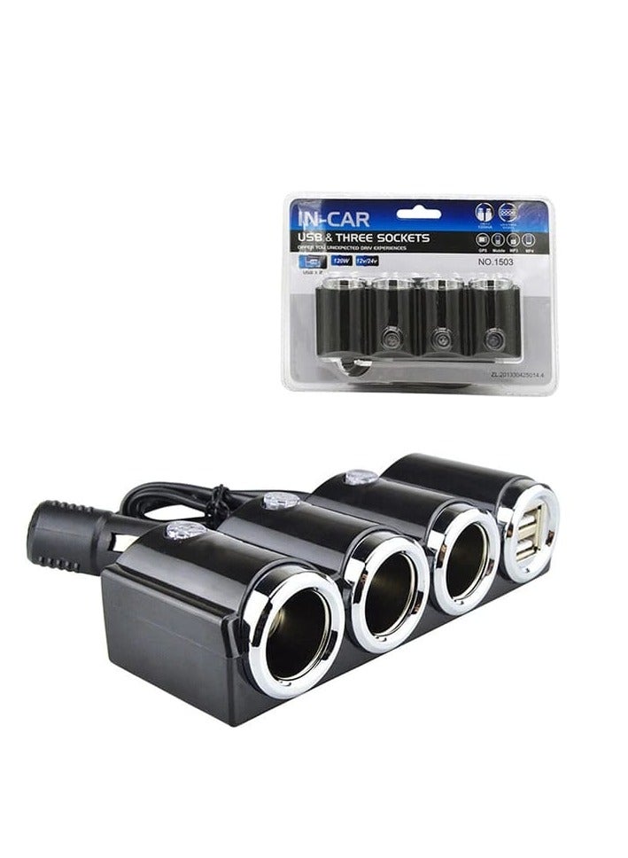 مشترك ولاعة للسيارة 3عين 2 يو اس بي 12 فولت - Image 1