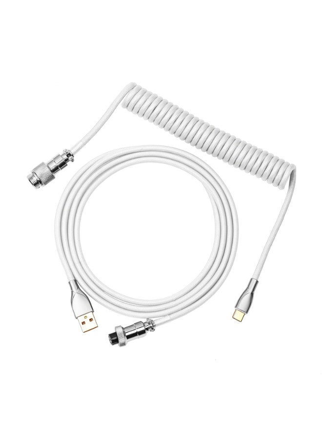 كابل ملفوف ممتاز من النوع C إلى USB-A مع موصل طيار قابل للفصل، أبيض TPU، بطول 1.8 متر للوحة المفاتيح الميكانيكية - Image 1