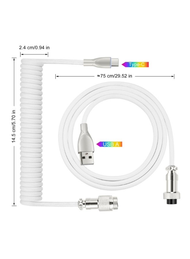 كابل ملفوف ممتاز من النوع C إلى USB-A مع موصل طيار قابل للفصل، أبيض TPU، بطول 1.8 متر للوحة المفاتيح الميكانيكية - Image 3