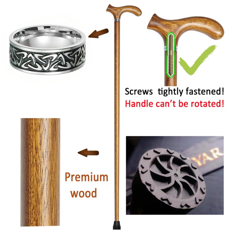 YIVIYAR Wooden Walking Cane for Men & Women & Seniors, Supportive Mobility Aid Wood Walking Cane, Handmade Classic Design with Comfort Grip Handle, Balance Support Wood Stick for Elderly (35 Inch) - Image 5