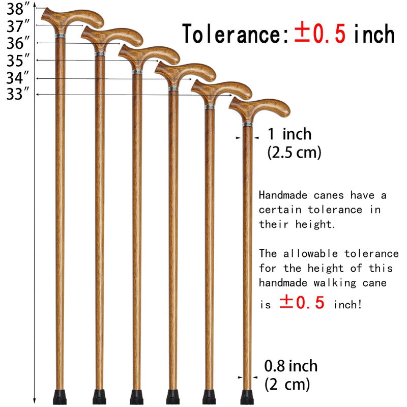 YIVIYAR Wooden Walking Cane for Men & Women & Seniors, Supportive Mobility Aid Wood Walking Cane, Handmade Classic Design with Comfort Grip Handle, Balance Support Wood Stick for Elderly (35 Inch) - Image 2