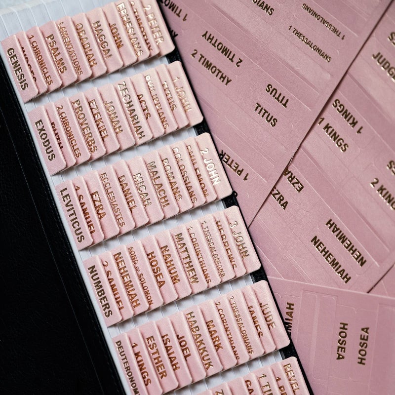 UPAFEXXI-Leather Bible Tabs, Bible Tabs for Women and Men(Gold Foil Lettering) Large Print Stickers, Easy to Read and Apply, 80 Chapters Labels for Easy Navigation (Rose Pink) - Image 1