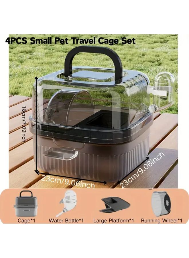 4 Piece Pink Small Pet Travel Cage Set Transparent Carrier With Water Dispenser Food Bowl And Exercise Wheel For Hamsters Sugar Gliders And Hedgehogs Home And Outdoor Use - Image 3