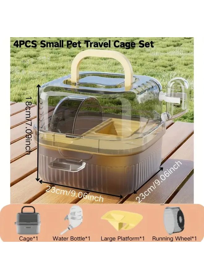 4 Piece Pink Small Pet Travel Cage Set Transparent Carrier With Water Dispenser Food Bowl And Exercise Wheel For Hamsters Sugar Gliders And Hedgehogs Home And Outdoor Use - Image 2