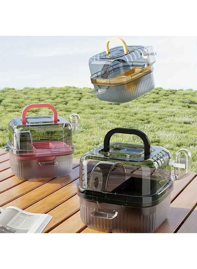 4 Piece Pink Small Pet Travel Cage Set Transparent Carrier With Water Dispenser Food Bowl And Exercise Wheel For Hamsters Sugar Gliders And Hedgehogs Home And Outdoor Use - Image 5