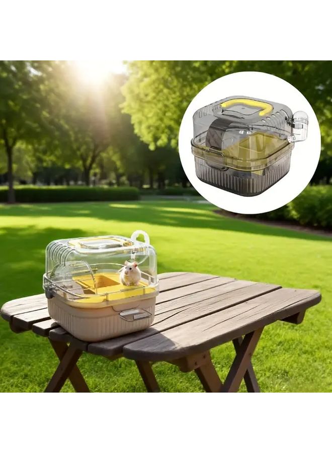 4 Piece Pink Small Pet Travel Cage Set Transparent Carrier With Water Dispenser Food Bowl And Exercise Wheel For Hamsters Sugar Gliders And Hedgehogs Home And Outdoor Use - Image 1