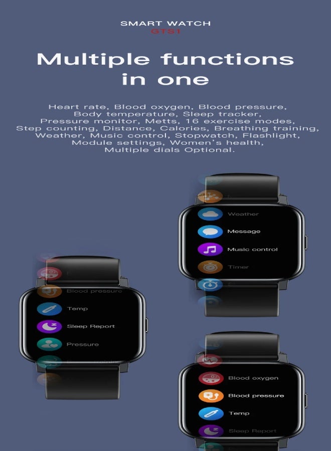 AROAQ GTS1 Smart Sports Watch – 1.3" HD Display, Heart Rate, SpO2 & BP Monitoring, Body Temperature, Fitness Tracker with 16 Sports Modes, Waterproof, Men & Women - Light Blue - Image 5