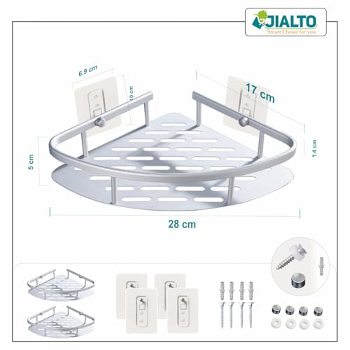 JIALTO Aluminum Bathroom Shelf for Wall– Gold Wall Mounted Bathroom Organizer Rack, Adhesive No Drill Bathroom Shelf for Shampoo, Soap & Accessories, Large Capacity Bathroom Storage Rack (1 Pc) - Image 2