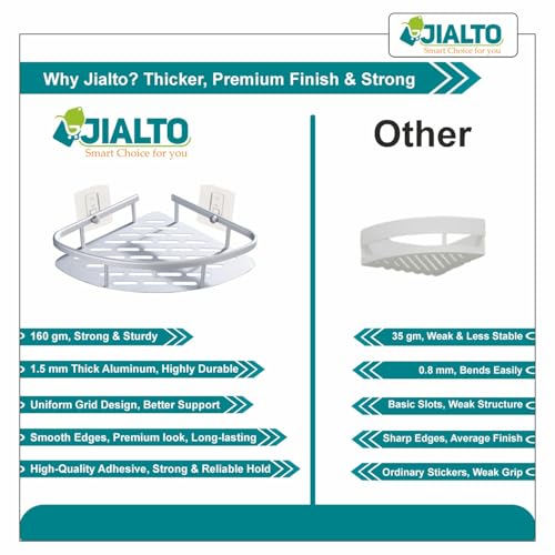 JIALTO Aluminum Bathroom Shelf for Wall– Gold Wall Mounted Bathroom Organizer Rack, Adhesive No Drill Bathroom Shelf for Shampoo, Soap & Accessories, Large Capacity Bathroom Storage Rack (1 Pc) - Image 3
