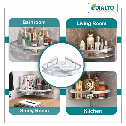 JIALTO Aluminum Bathroom Shelf for Wall– Gold Wall Mounted Bathroom Organizer Rack, Adhesive No Drill Bathroom Shelf for Shampoo, Soap & Accessories, Large Capacity Bathroom Storage Rack (1 Pc) - Image 5